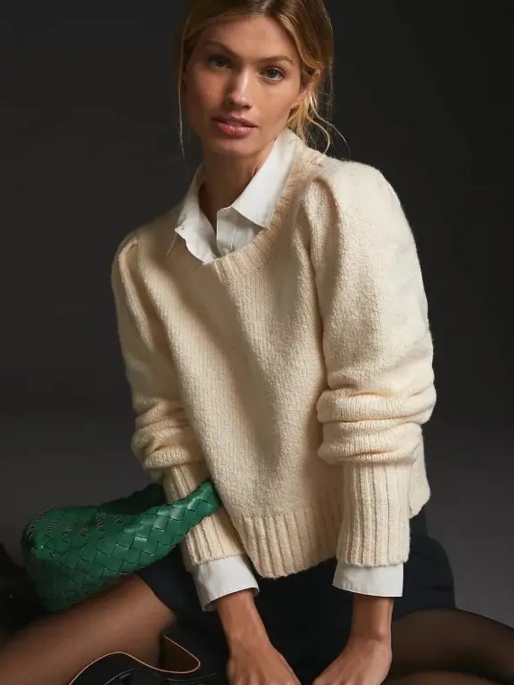 Anthropologie Maeve Crewneck Puff-Sleeve Sweater